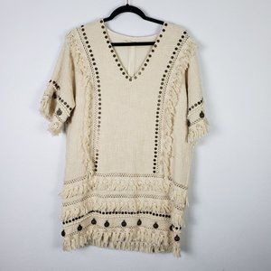 Spell & The Gypsy Women's Size S Alphie Smock Tunic Fringe Dress Neutral Beige